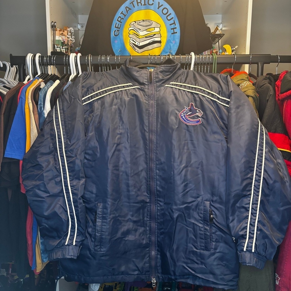 Vintage Vancouver Canucks Starter Puffer Jacket XXL NHL Coat Navy Blue